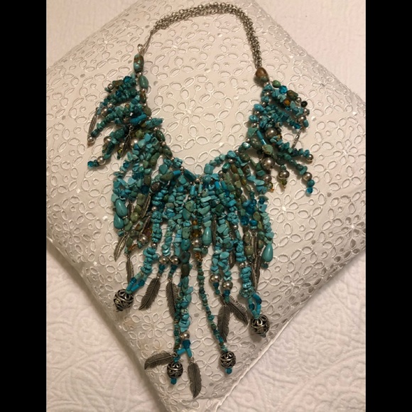 Turquoise, Silver, pewter and Swarovski necklace. - Picture 1 of 6